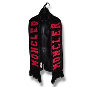 Moncler Black and Red Logo Scarf